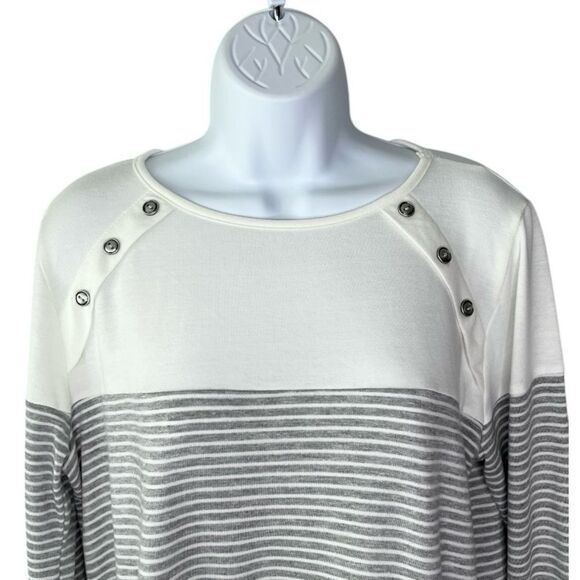 Pink Clover Womens M Button Shoulder Striped Pullover Top - Picture 2 of 6